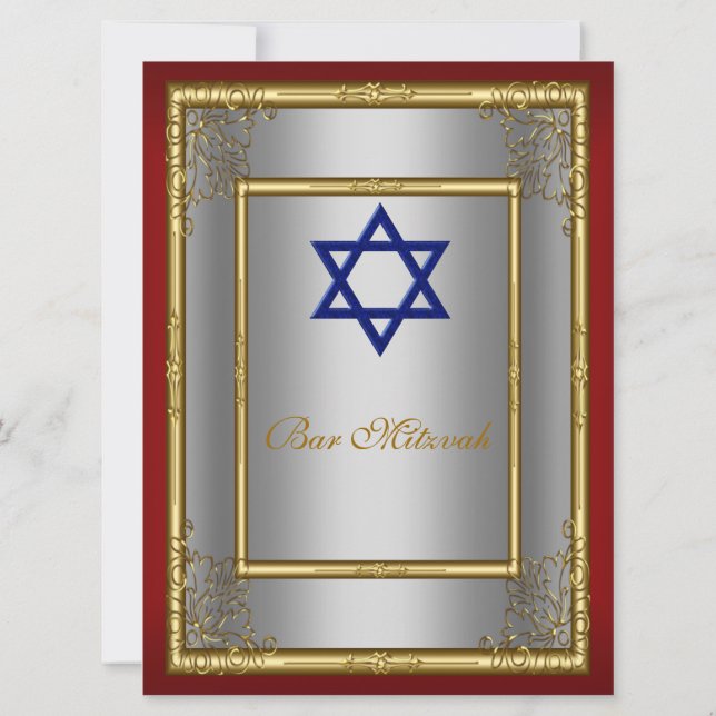 Invitación Bar Mitzvah rojo plata (Reverso)