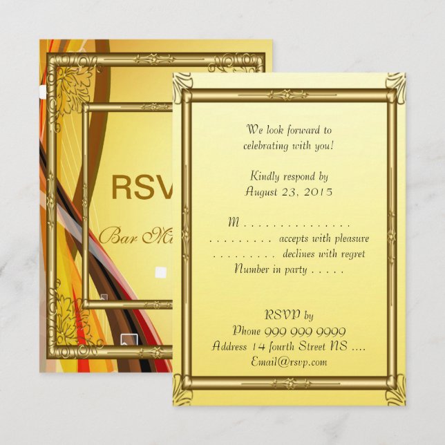 Invitación Bar Mitzvah RSVP Gold 2 (Anverso / Reverso)
