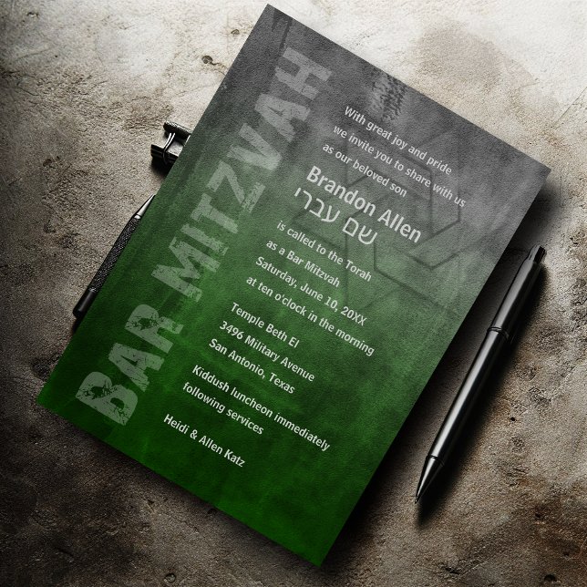 Invitación Bar Mitzvah Rugged Fade Green (Subido por el creador)
