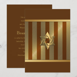 Invitación Bar Mitzvah Rust Gold Stripe Star de David