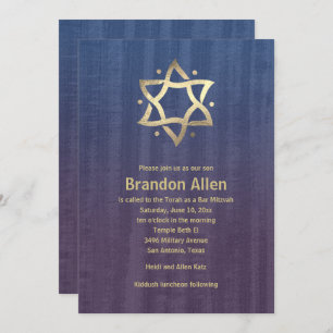 Invitación Bar Mitzvah Sained Wood Blue Plum Gold Star