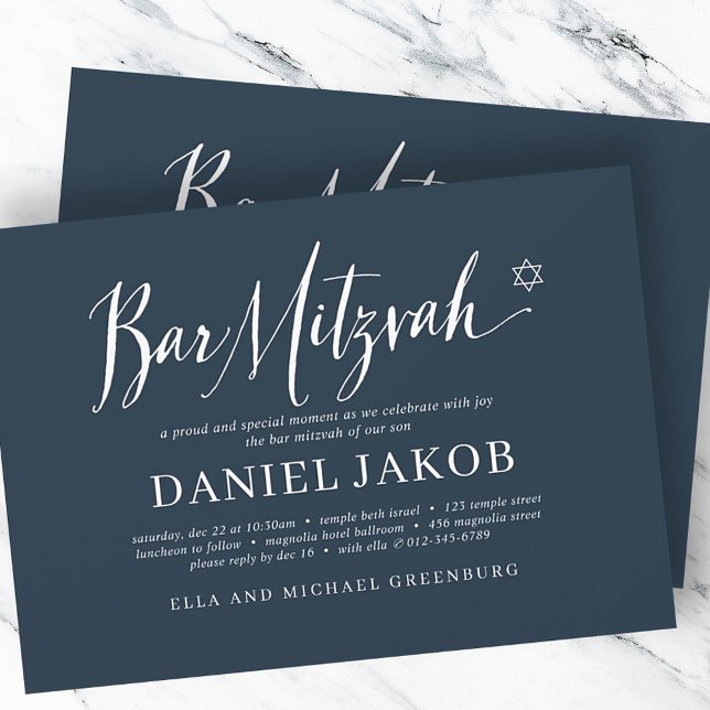 Invitación Bar Mitzvah Script clásico tipografía moderna (Subido por el creador)