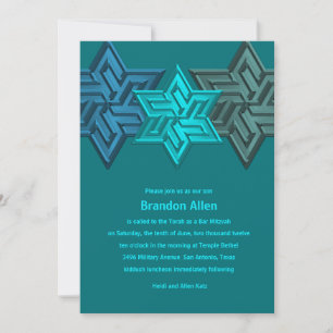 Invitación Bar Mitzvah Shades of Verde azulado, Estrella de D