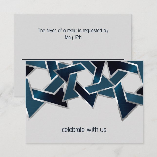 Invitación Bar Mitzvah Silver Estrella azul de David de la Ma (Anverso / Reverso)