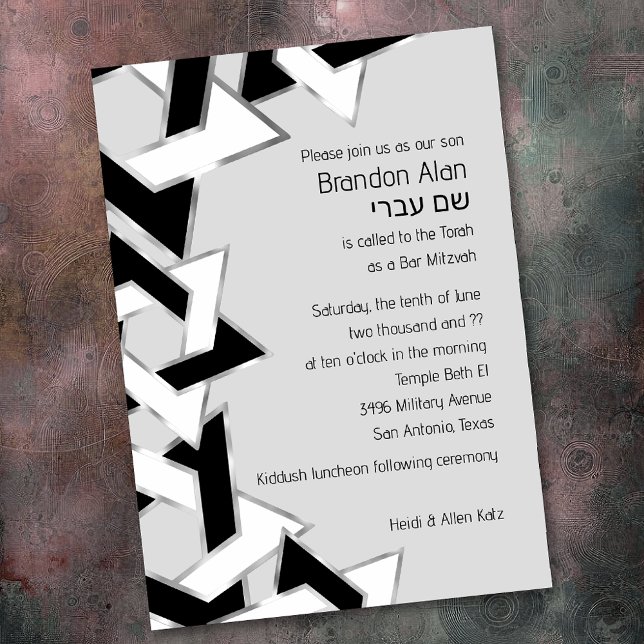 Invitación Bar Mitzvah Silver Estrella blanca negra de David (Subido por el creador)
