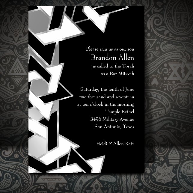 Invitación Bar Mitzvah Silver Estrella blanca negra de David (Subido por el creador)