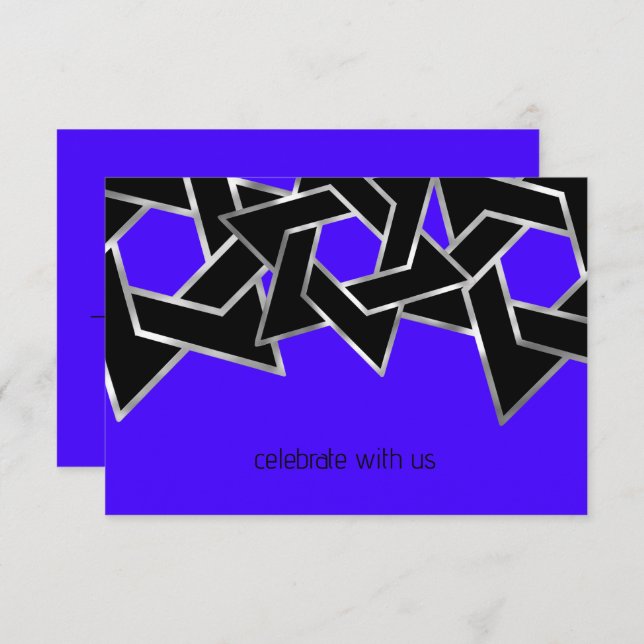 Invitación Bar Mitzvah Silver Estrella negra de David (Anverso / Reverso)