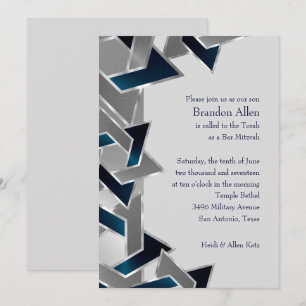 Invitación Bar Mitzvah Silver Estrella Verde azulada gris azu