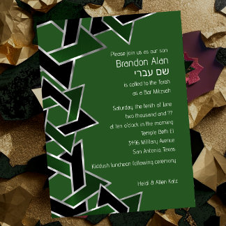 Invitación Bar Mitzvah Silver Green Star of David