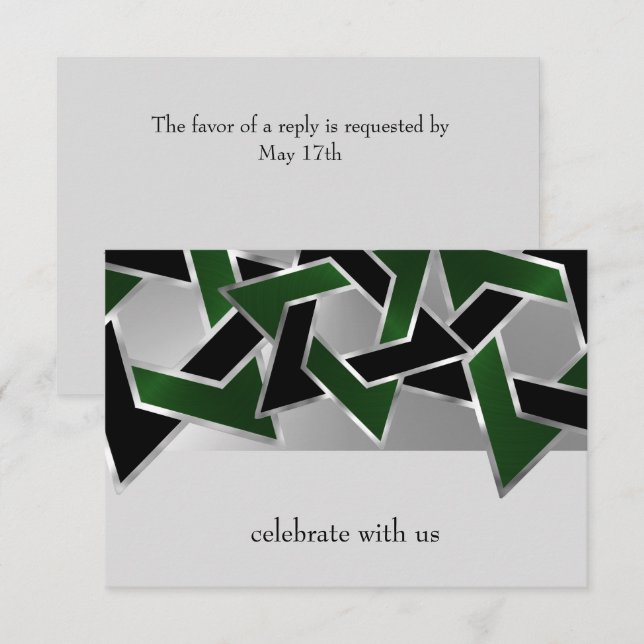 Invitación Bar Mitzvah Silver Green Star of David (Anverso / Reverso)