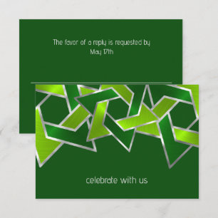 Invitación Bar Mitzvah Silver Lime Green Star of David