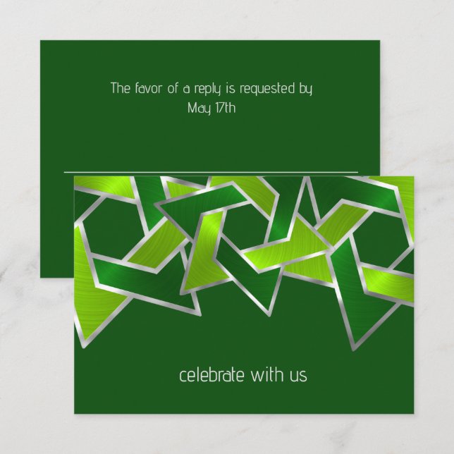 Invitación Bar Mitzvah Silver Lime Green Star of David (Anverso / Reverso)