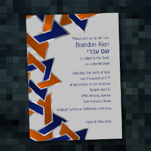 Invitación Bar Mitzvah Silver Naranja Estrella de David