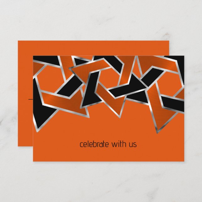 Invitación Bar Mitzvah Silver Naranja Estrella negra de David (Anverso / Reverso)