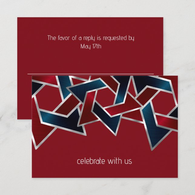 Invitación Bar Mitzvah Silver Navy Estrella roja azul de Davi (Anverso / Reverso)