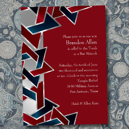 Invitación Bar Mitzvah Silver Navy Estrella roja azul de Davi