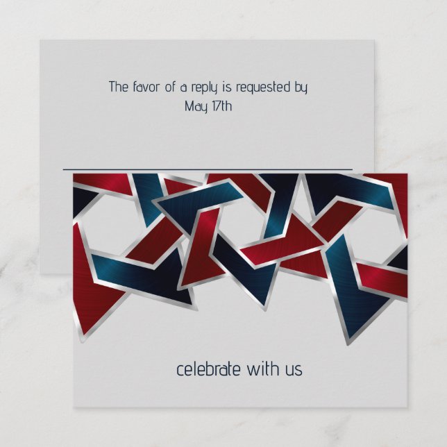 Invitación Bar Mitzvah Silver Navy Estrella roja azul de Davi (Anverso / Reverso)