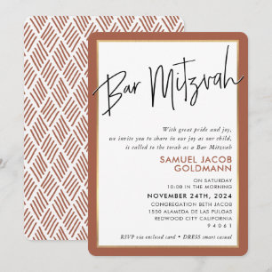 Invitación BAR MITZVAH simple minimo moderno marco dorado