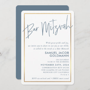 Invitación BAR MITZVAH simple minimo moderno marco dorado