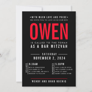 Invitación BAR MITZVAH simple pila moderna negro rojo