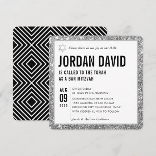 Invitación BAR MITZVAH simple purpurina de moda y moderno