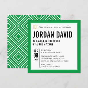 Invitación BAR MITZVAH simple tipografía moderna kelly verde