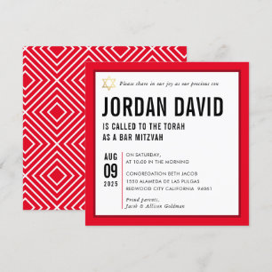 Invitación BAR MITZVAH simple tipografía moderna marrón rojo
