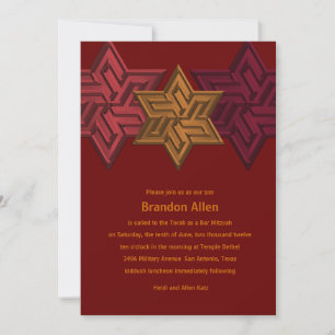 Invitación Bar Mitzvah Sombras de rojo y óxido, Estrella de D