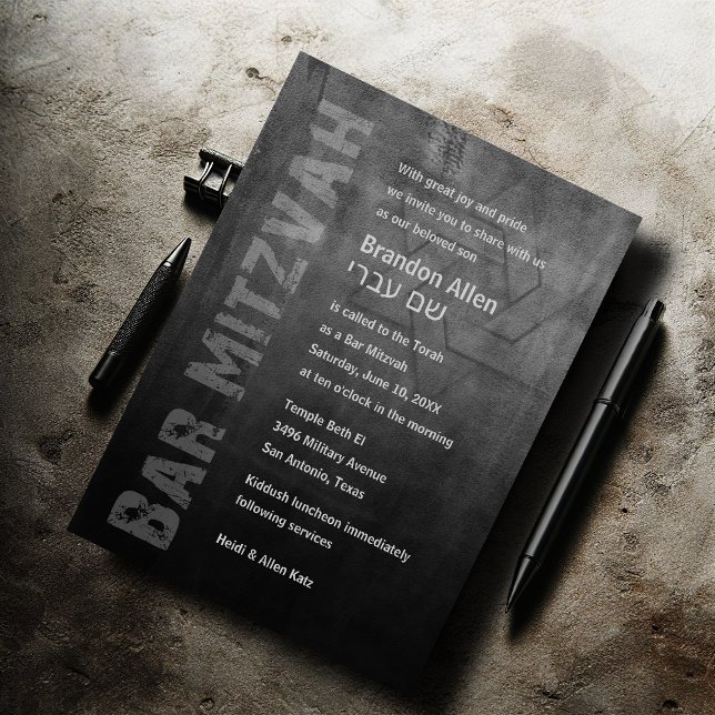 Invitación Bar Mitzvah Star of David Black Grunge (Subido por el creador)