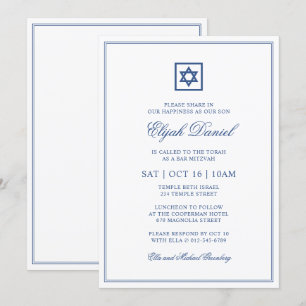 Invitación Bar Mitzvah Star of David Elegant Classic Blue