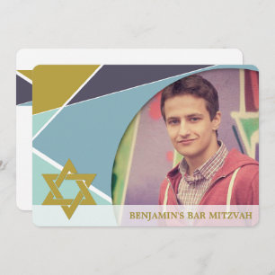 Invitación Bar Mitzvah Star Of David Geometric Photo Invite