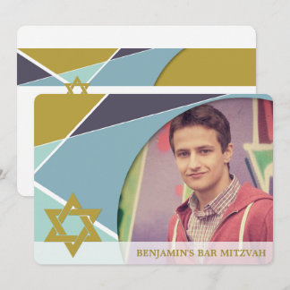 Invitación Bar Mitzvah Star Of David Geometric Photo Invite