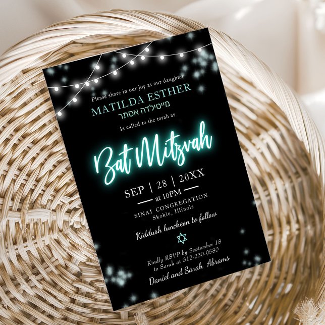 Invitación Bar Mitzvah Tema Turquesa Neon (Subido por el creador)