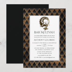 Invitación Bar Mitzvah temático de Dragón Negro y Dorado