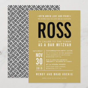 Invitación BAR MITZVAH tipo bloque moderno tipo audaz negro d