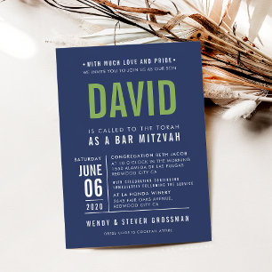 Invitación BAR MITZVAH tipo de bloque negrita moderno color a