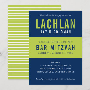 Invitación BAR MITZVAH tipografía mínima moderna lima azul