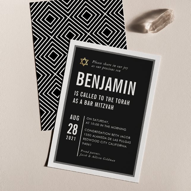 Invitación BAR MITZVAH tipografía moderna fresca blanco negro (Subido por el creador)