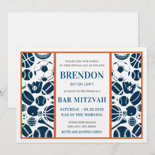 Invitación Bar Mitzvah Todos los deportes Tema Bar Mitzvah In