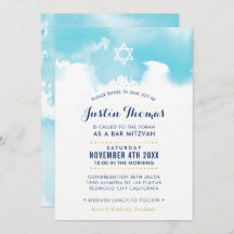 BAR MITZVAH una acuarela moderna azul invitan