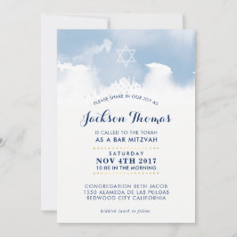 Invitación BAR MITZVAH una elegante acuarela azul claro invit