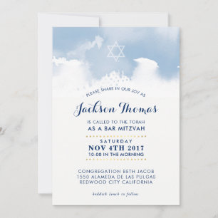 Invitación BAR MITZVAH una elegante acuarela azul claro invit