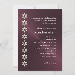 Invitación Bar Mitzvah Wine Sheen Silver Stars de David