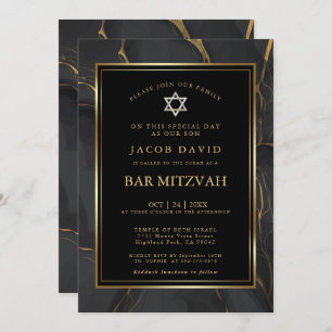 Invitación Bar moderno de mármol de oro negro Mitzvah