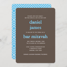 Invitación Bar moderno Mitzvah Typography Blue Brown