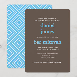 Invitación Bar moderno Mitzvah Typography Blue Brown