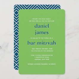 Invitación Bar moderno Mitzvah Typography Blue Green