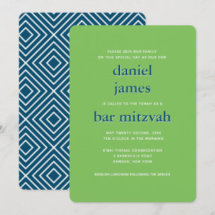 Invitación Bar moderno Mitzvah Typography Blue Green