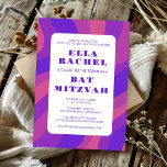 Invitación Bar moderno Stripe Groovy Purple Personalizado Bat<br><div class="desc">¡Tarjeta perfecta para anunciar una mitzvah de murciélago, el bar mitzvah u otra celebración judía! La mano hizo arte para ti. ¡TODO PERSONALIZABLE! Haga clic en "Personalizar" para editar el texto. Haga clic en "editar usando la herramienta de diseño" para ajustar los tipos de letra, los colores y las colocaciones...</div>