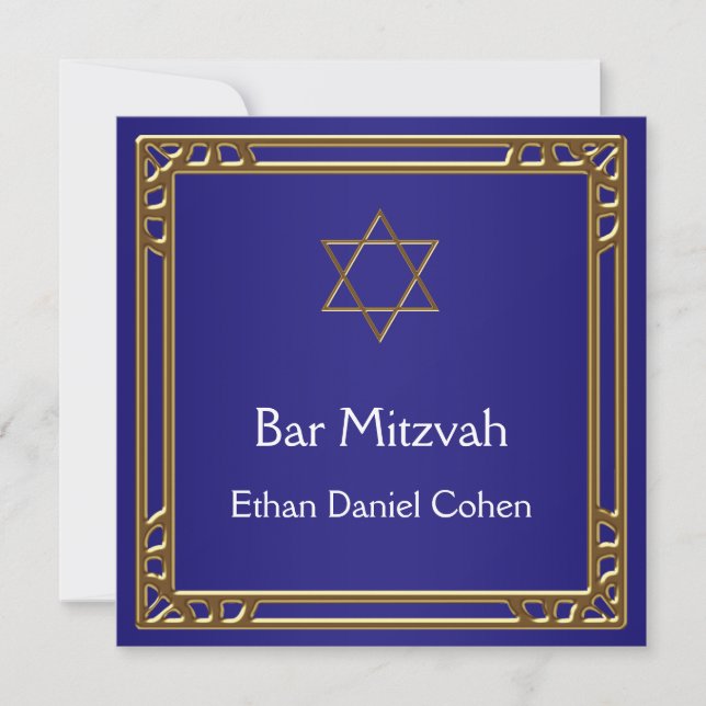 Invitación Bar Navy Blue Gold Mitzvah (Anverso)